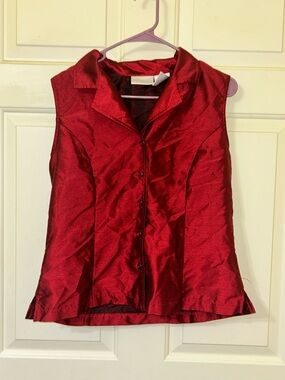 Tailored Sleeveless Satin Vest in Wine Red